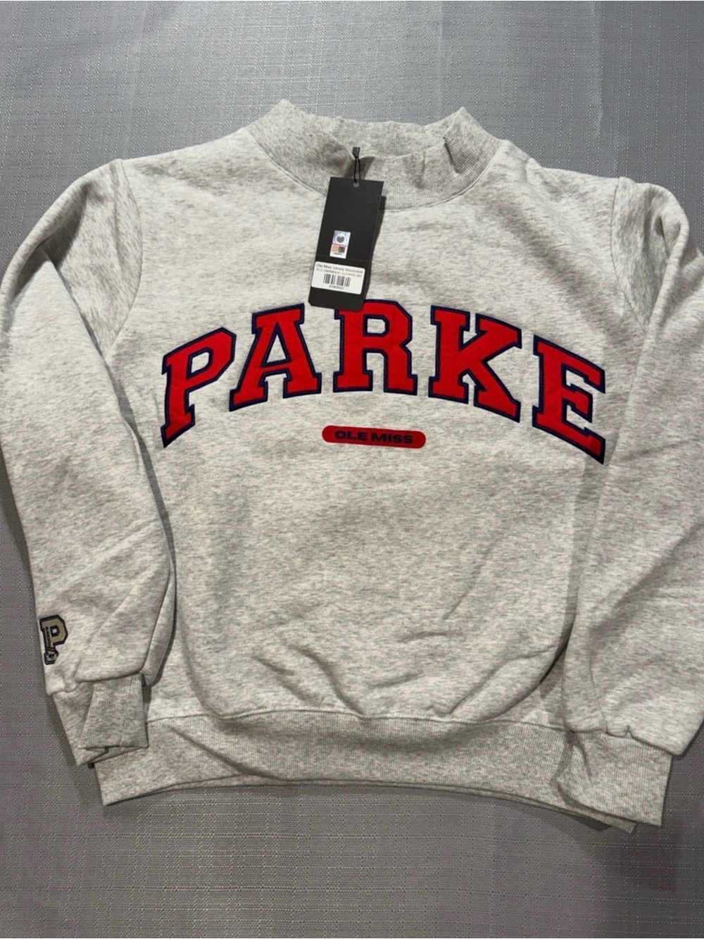 Parke Ole Miss Grey Crewneck Sweatshirt with Red Lettering - Picture 1 of 8